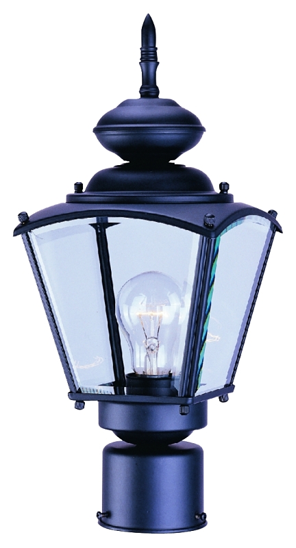 Outdoor Post Light Black Lantern Clear Beveled Glass Panels