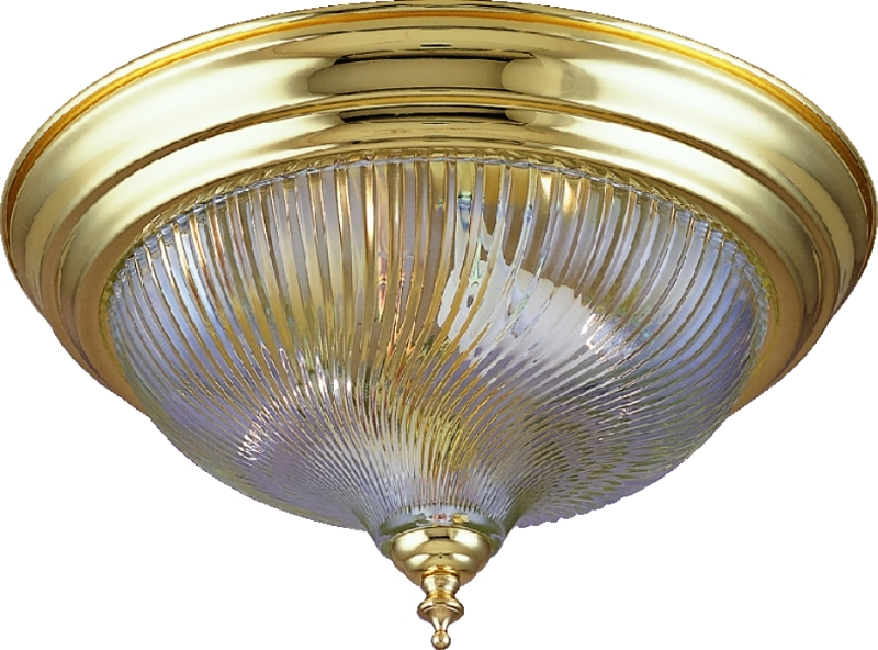 Ceiling Fixture 2 Light 13" Polished Brass Clear Swirl Glass