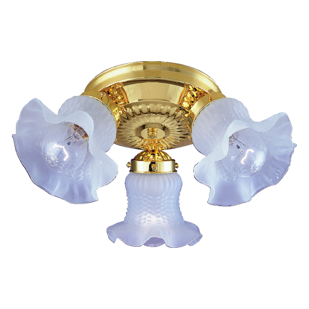 Ceiling Fixture 3 Light Polished Brass Frosted Tulip Glass   