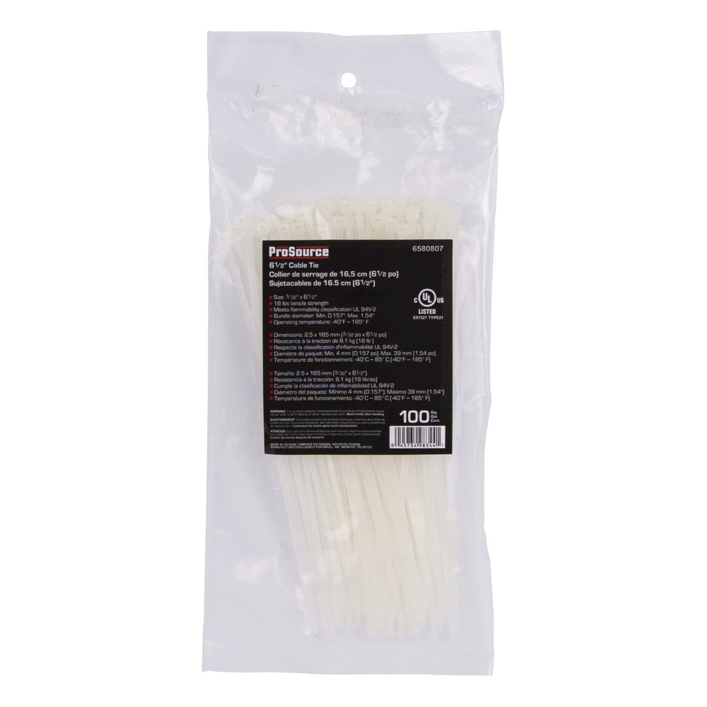 CABLE TIE 6.5IN 18LB 100PC CLR