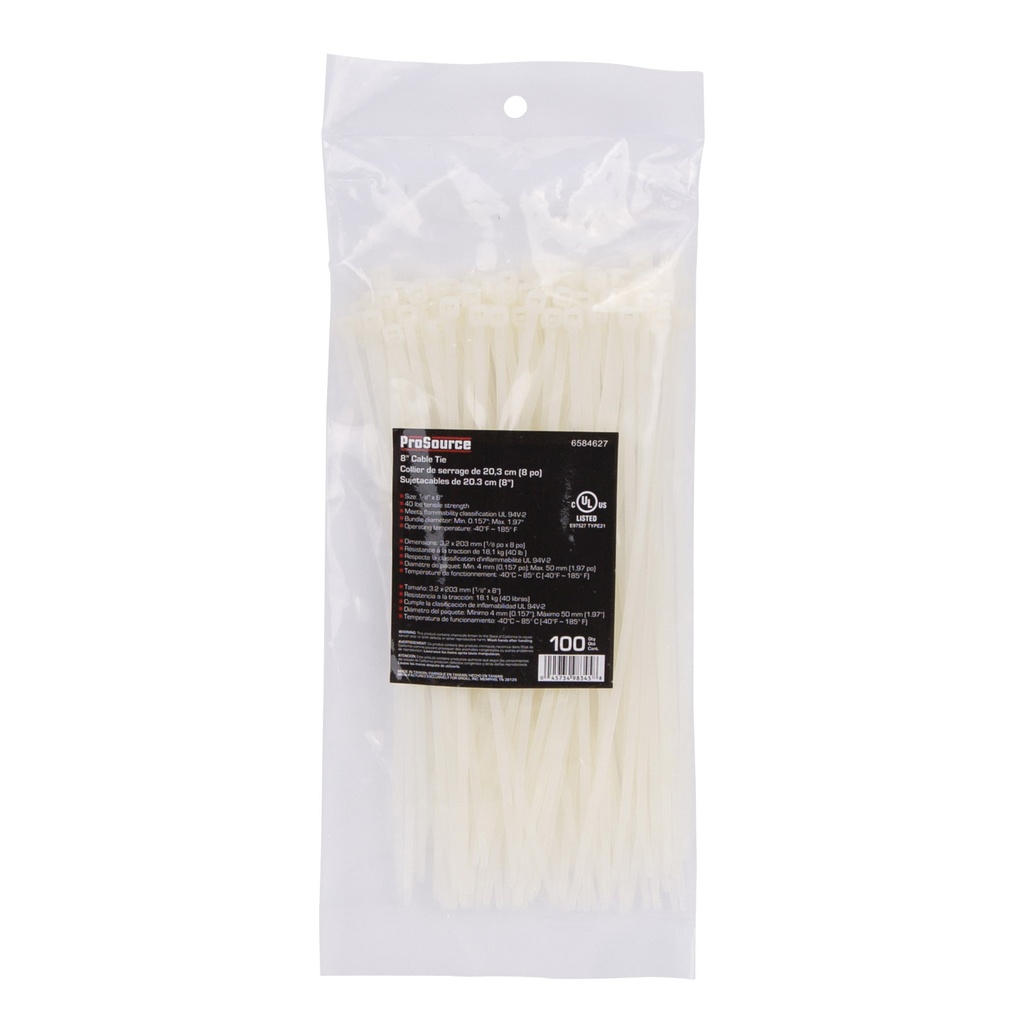 Cable Tie Clear 8" 40lb PK100