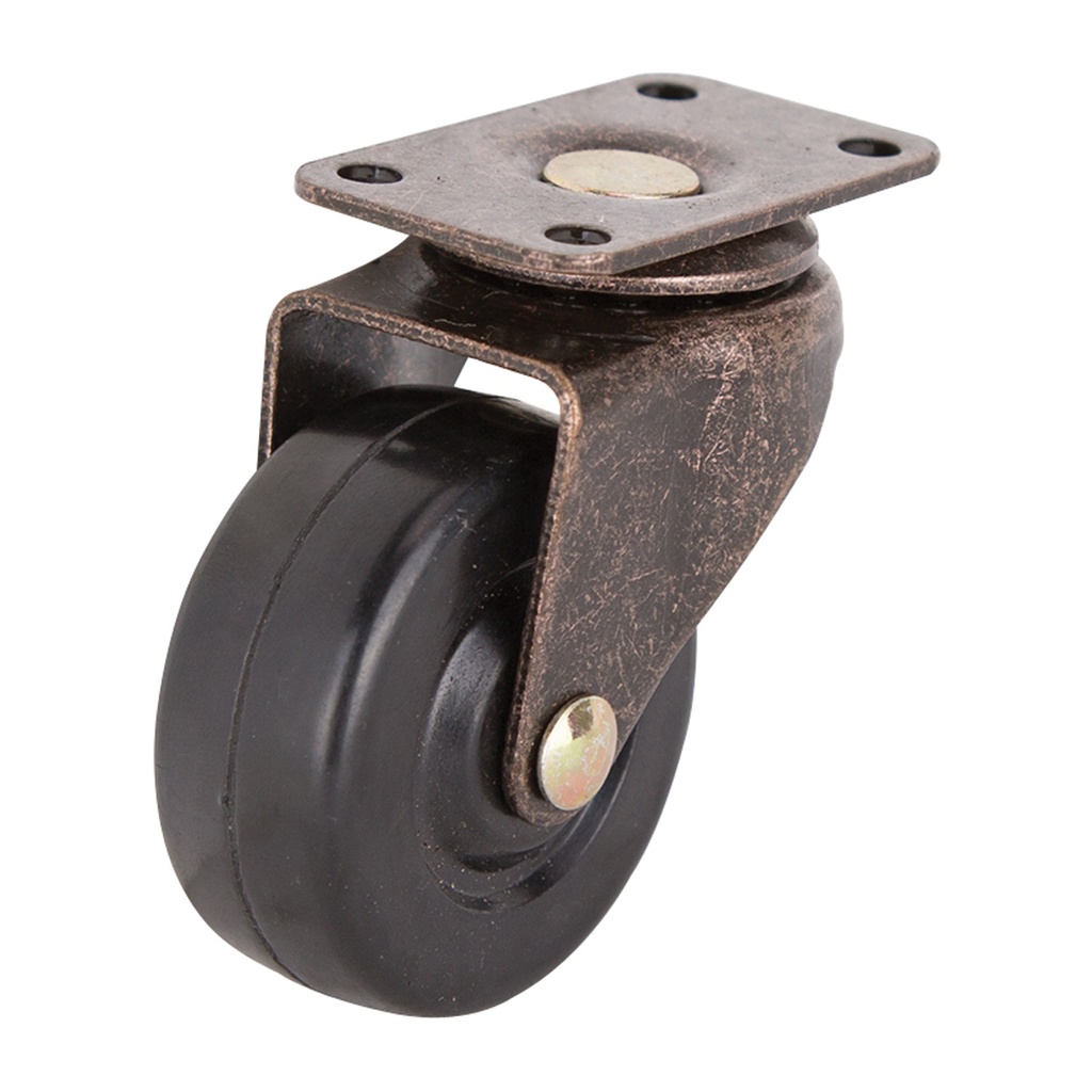 Caster Swivel Plate 2" Antique Copper/Black Rubber Wheel 90lb 2pk