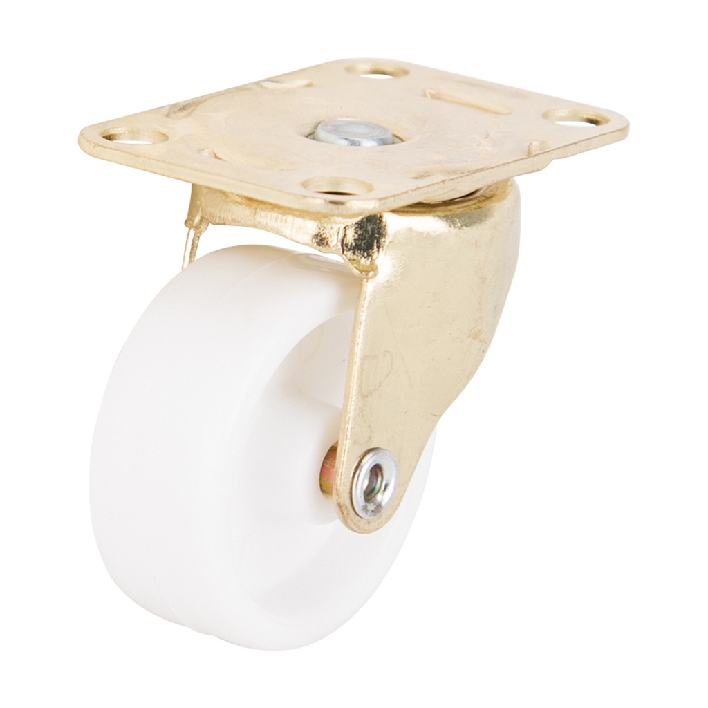 Caster Swivel Plate 1-5/8" Brass/White Plastic Wheel 50lb 4pk
