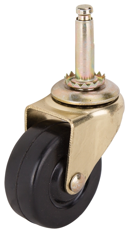 Caster Stem 2" Brass/Black Rubber Wheel 90lb 2pk