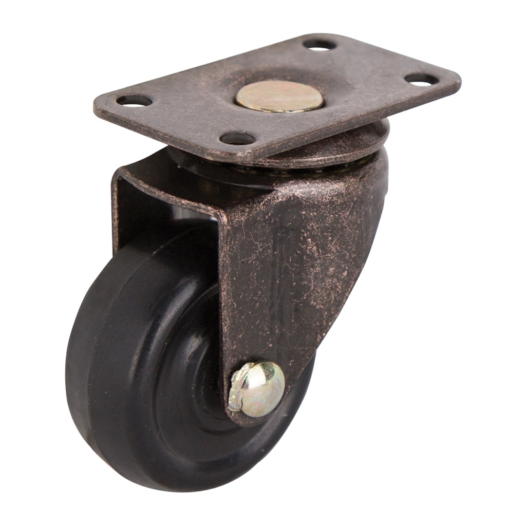 Caster Swivel Plate 1-5/8" Antique Copper/Black Plastic Wheel 70lb 2pk