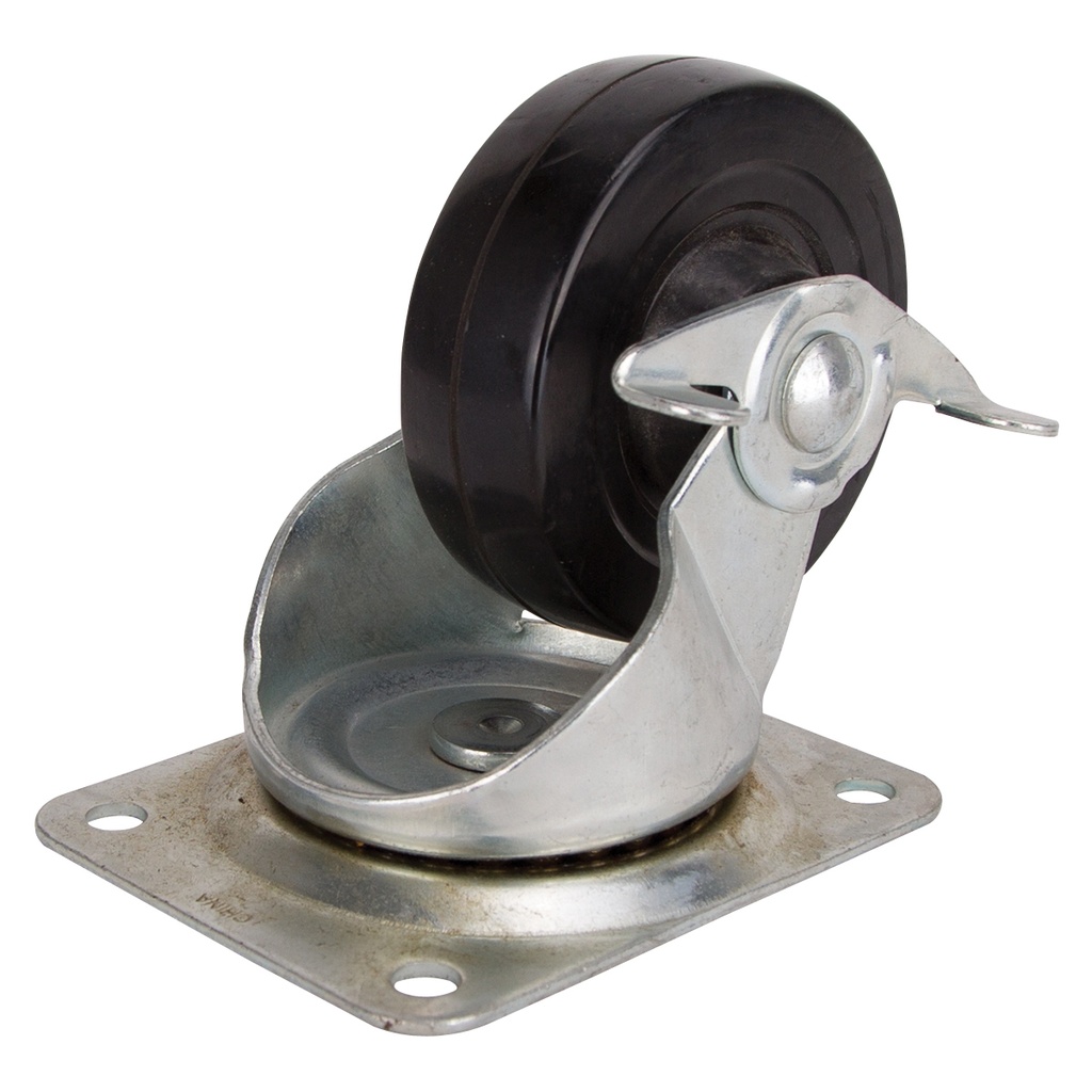Caster Swivel Plate 4" Black Rubber Wheel w/Brake 255lb