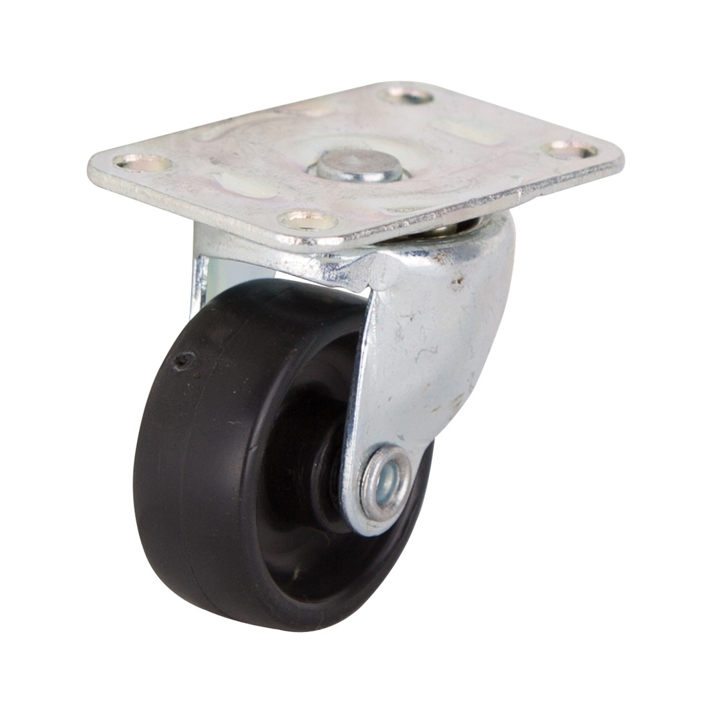 Caster Swivel Plate 1-1/4" Zinc/Black Plastic Wheel 40lb 4pk