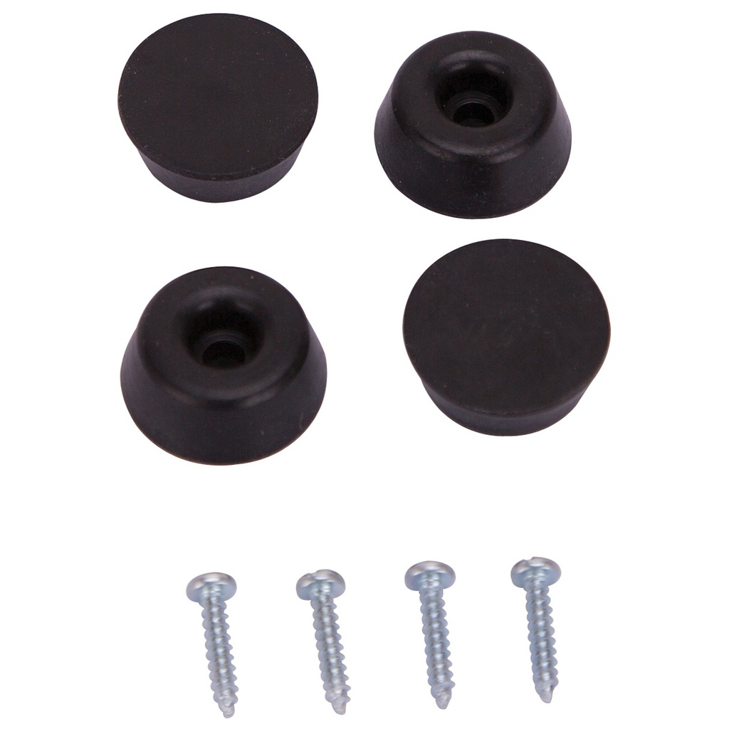 Furniture Bumper Screw 1" Black Rubber Round PK4