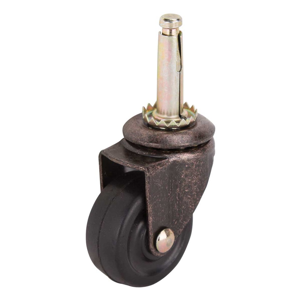 Caster Stem 1-5/8" Antique Copper/Black Rubber Wheel 70lb 2pk