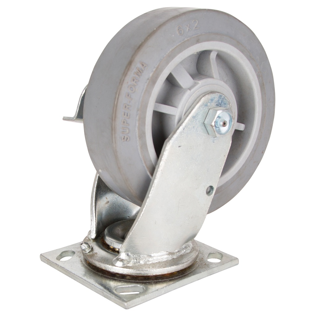 Caster Swivel Plate 6" Thermoplastic Rubber Wheel w/Brake 500lb