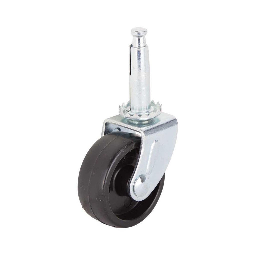 Caster Stem 1-5/8" Zinc/Black Plastic Wheel 50lb 4pk