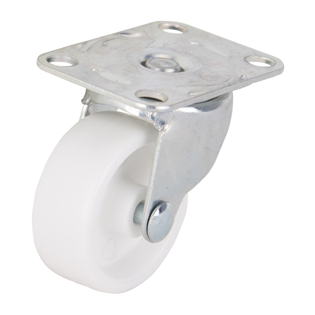 Caster Swivel Plate 1-5/8" Zinc/White Plastic Wheel 50lb 4pk