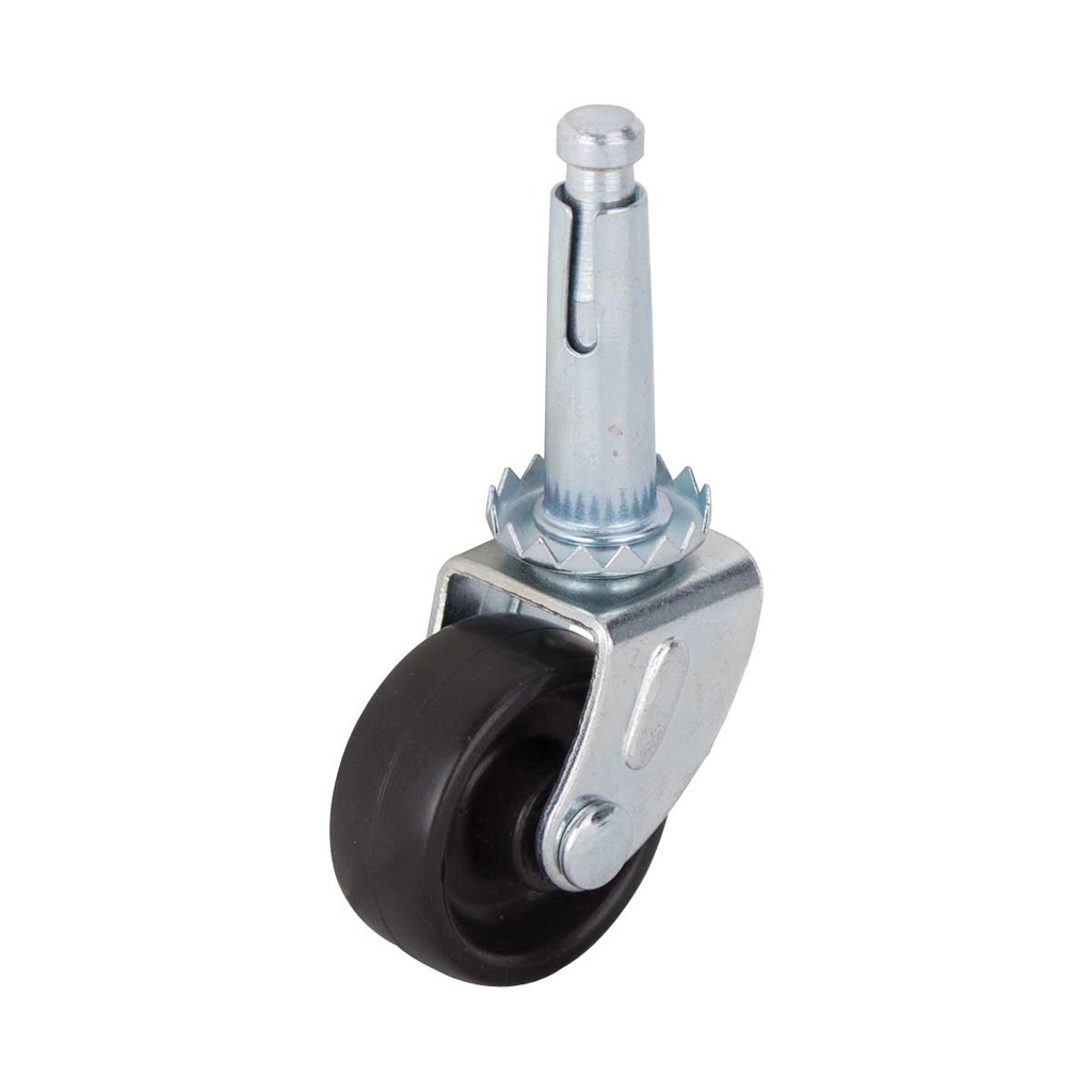 Caster Stem 1-1/4" Zinc/Black Plastic Wheel 40lb 4pk