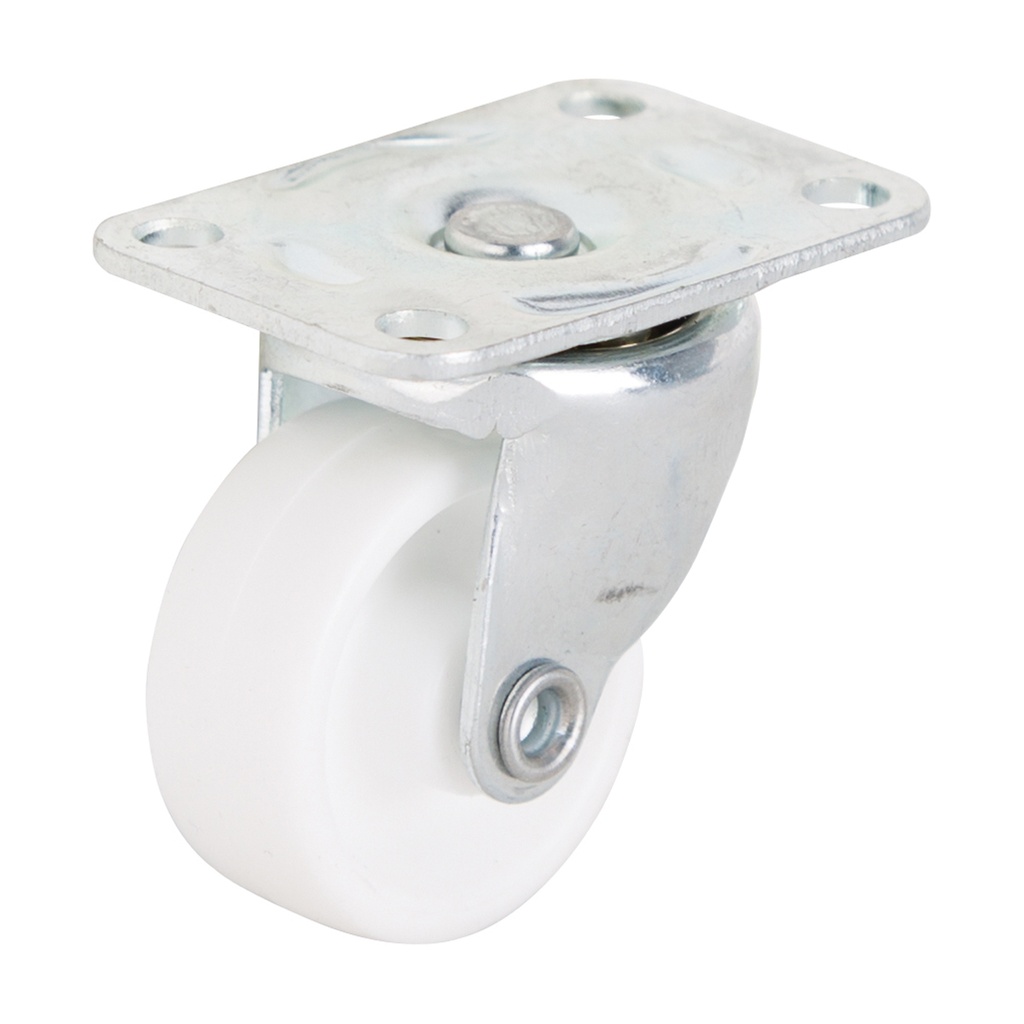 Caster Swivel Plate 1-1/4" Zinc/White Plastic Wheel 40lb 4pk