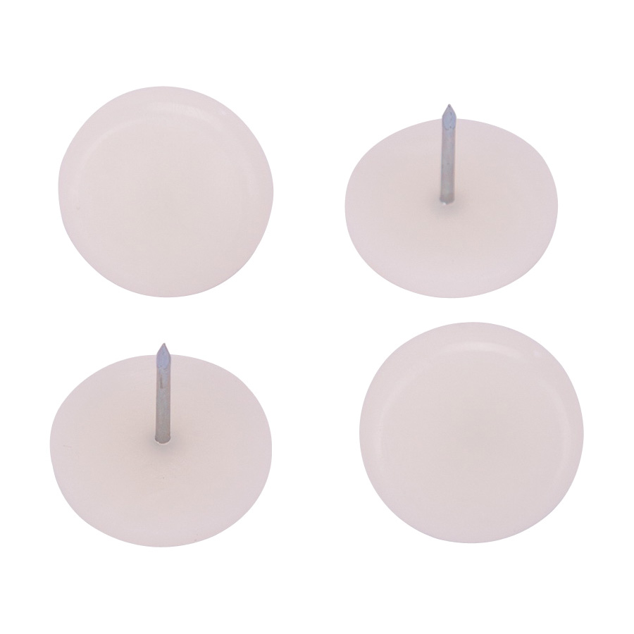 Furniture Glide 1-1/8" White Nail On Plastic Round PK4