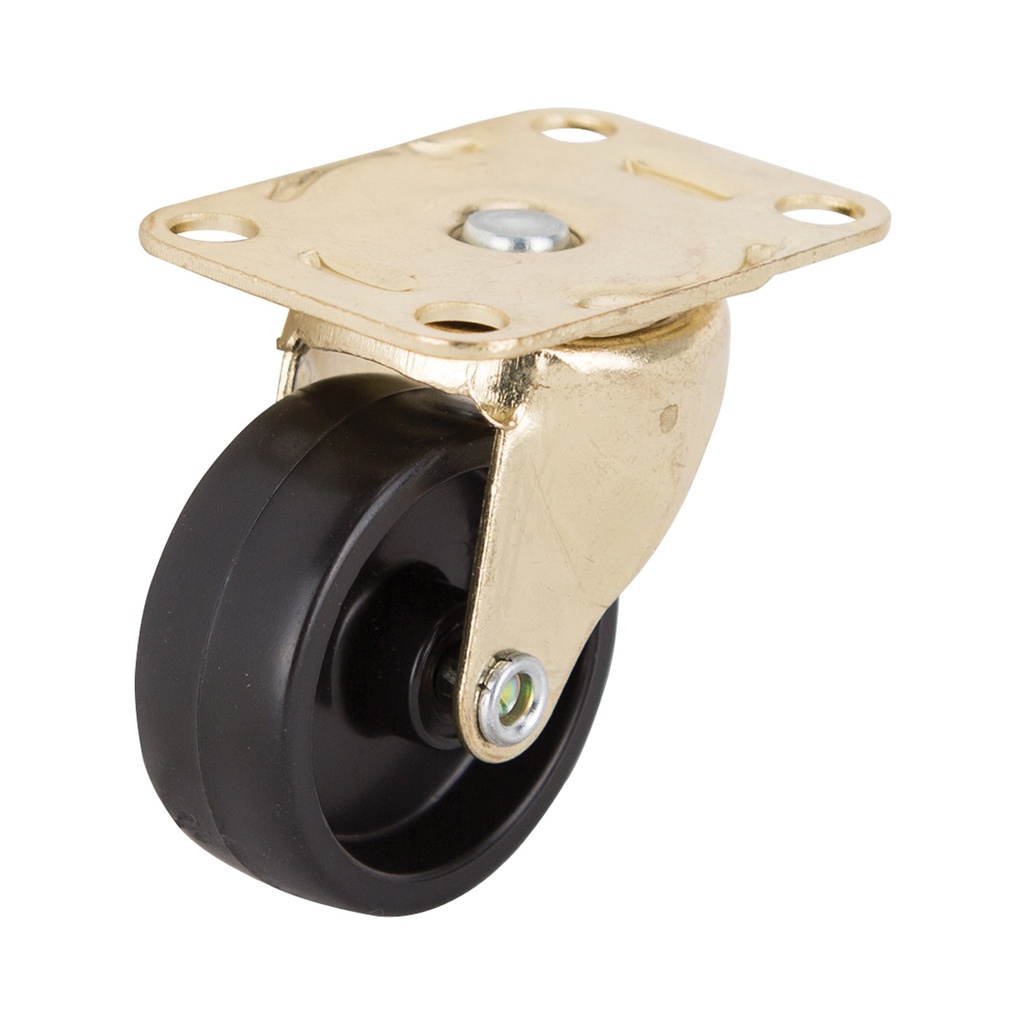 Caster Swivel Plate 1-5/8" Brass/Black Plastic Wheel 50lb 4pk