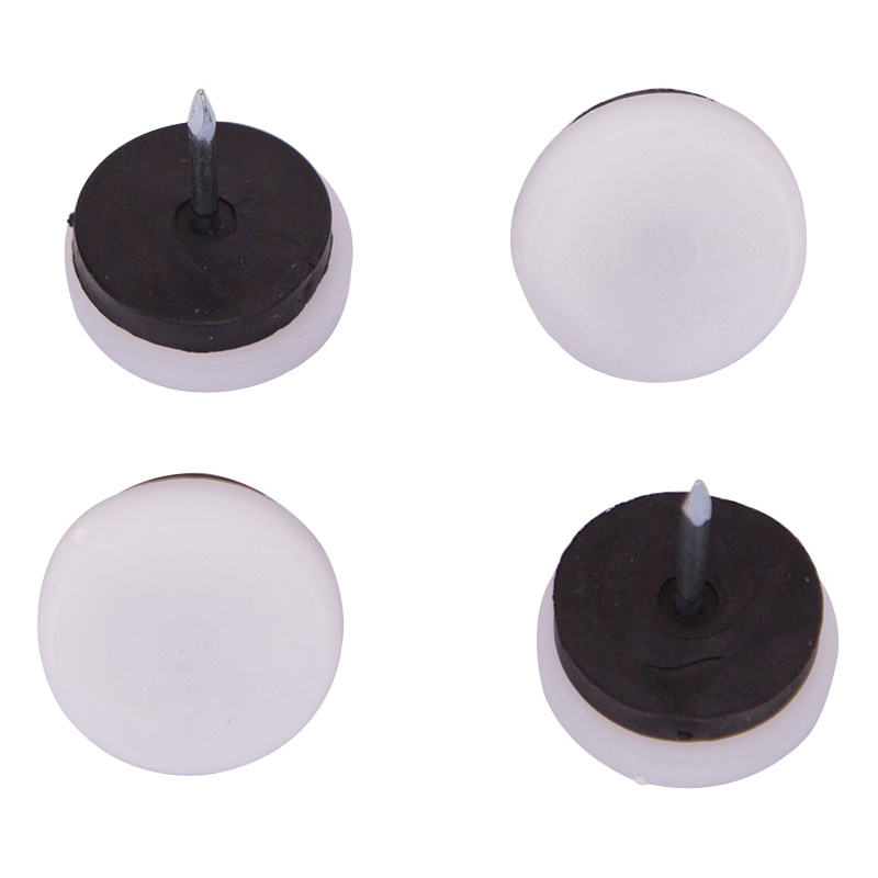 Furniture Glide 1-1/8" White Nail On Plastic w/Cushion PK4