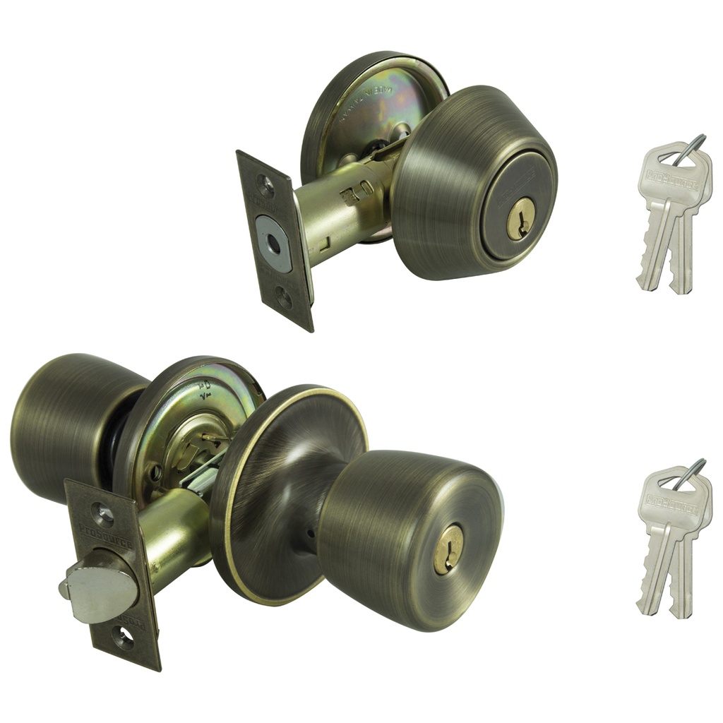 Deadbolt & Entry Lockset Antique Brass Tulip