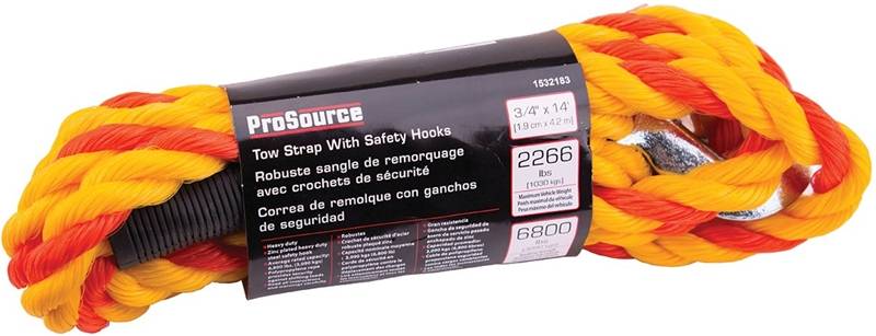 Tow Rope Strap 3/4"x14' w/Hooks 2266LB