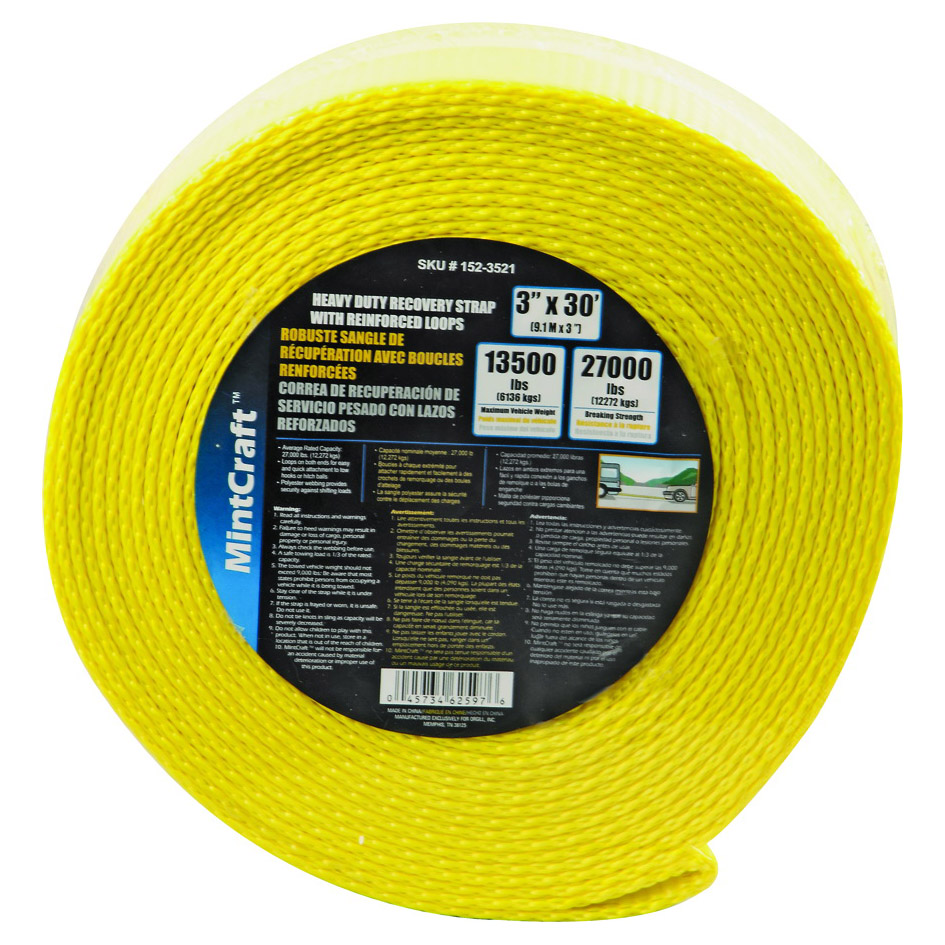 Recovery Strap 3"x30' Yellow w/Loop 13500LB
