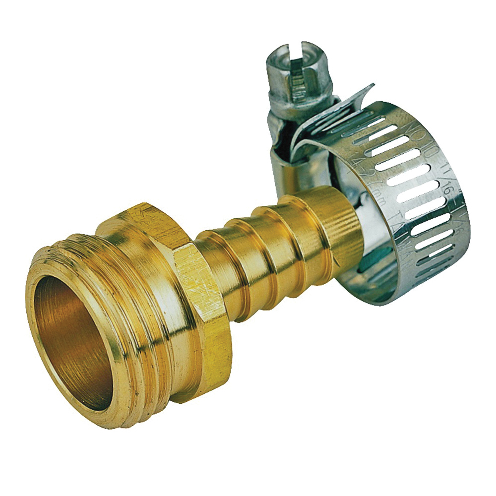 Hose Repair 1/2" Barb x 3/4" MGH w/Clamp Brass