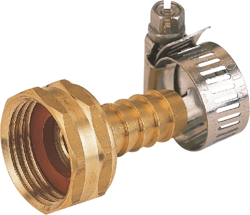 Hose Repair 1/2" Barb x 3/4" FGH w/Clamp Brass