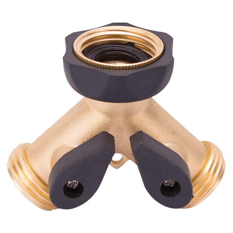Y-Hose Connector w/Shut-Off Valves Brass