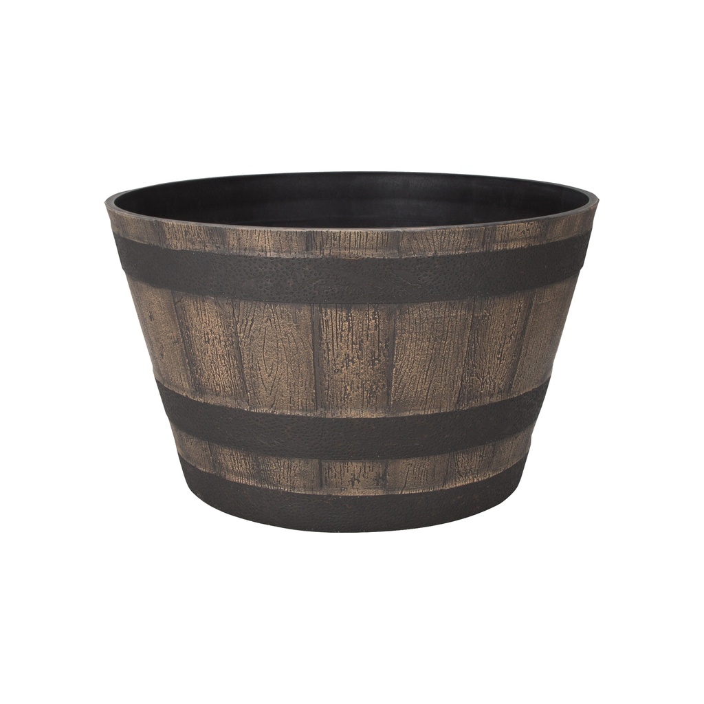 Planter Barrel Whiskey Design 21" Round Dark/Weathered Oak