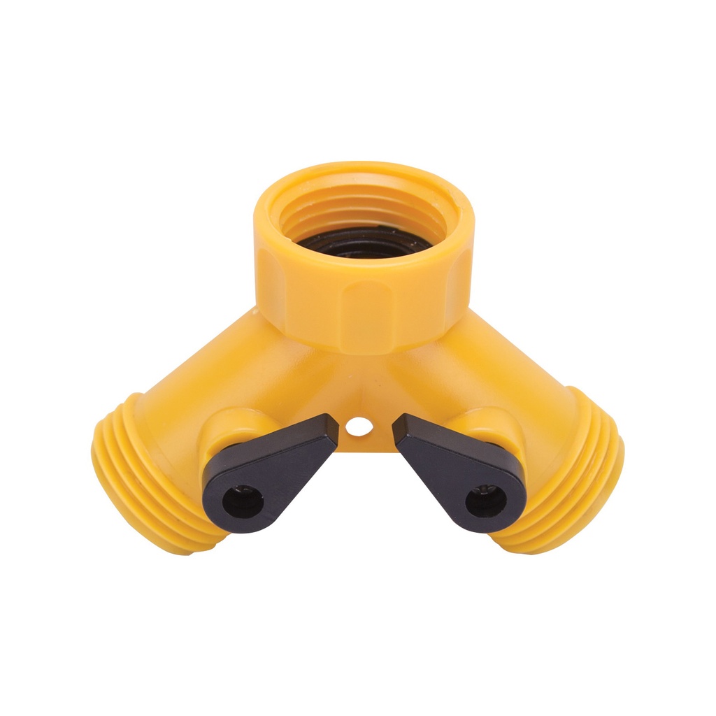 Y-Hose Connector w/Shut Off Valves Plastic Yellow