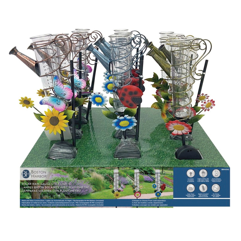 Rain Gauge Solar Stake Metal/Glass/Plastic 2 Lumens