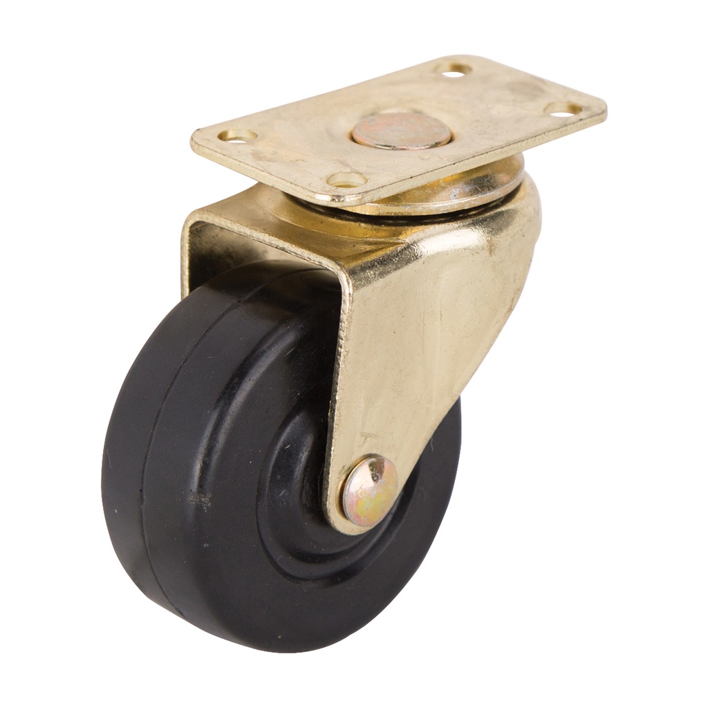 Caster Swivel Plate 2" Brass/Black Rubber Wheel 90lb 2pk