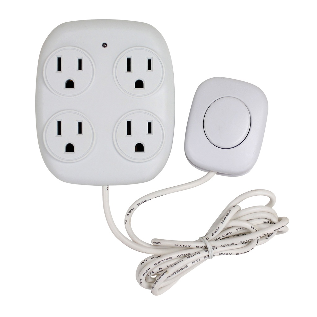 Power Tap 4 Outlet w/Remote Switch White