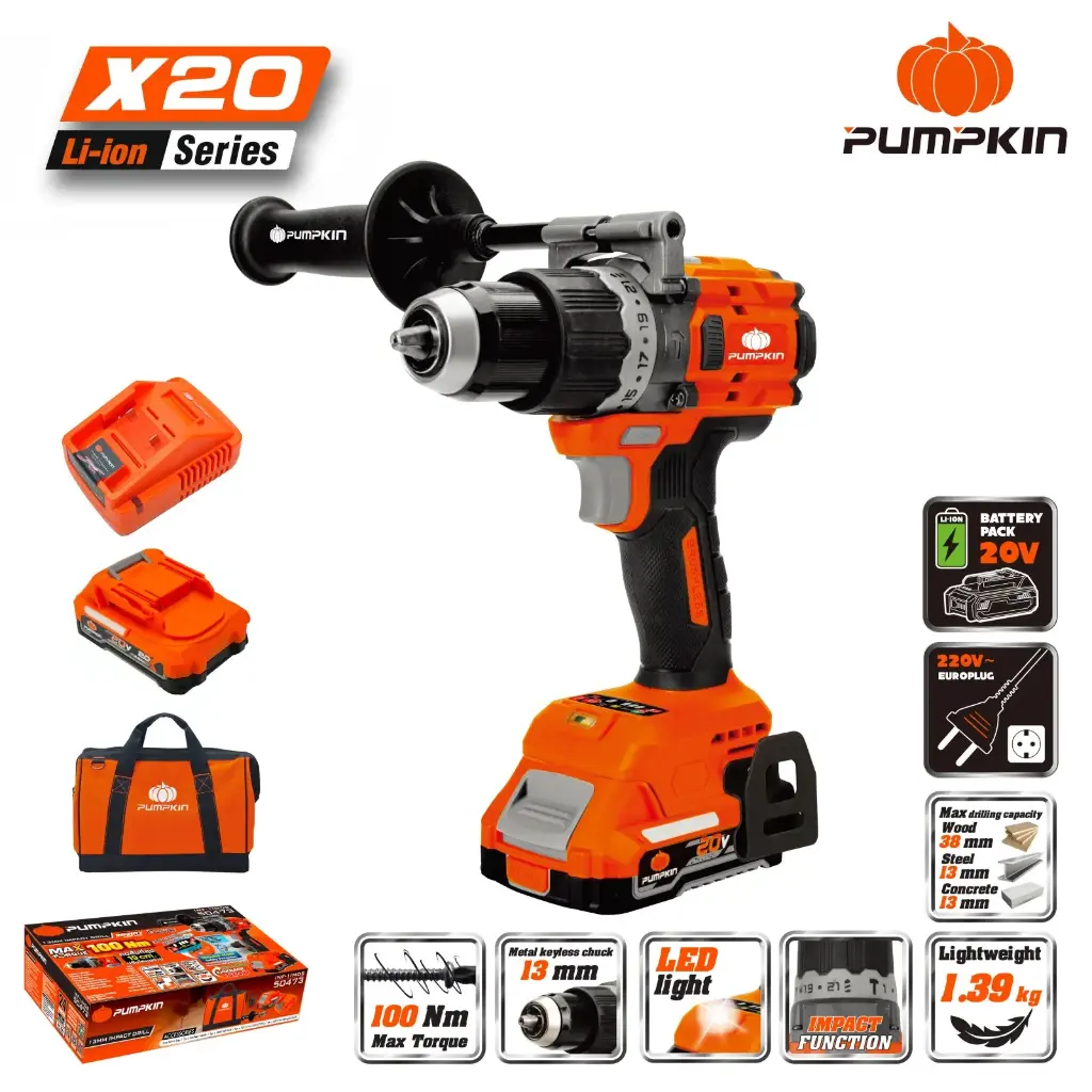 885 in-lb 20V BL CORDLESS IMPACT DRILL W/TOOL BAG X20 1/2"