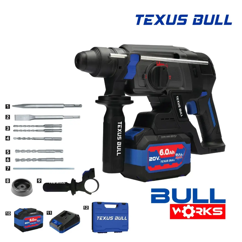 Texus Bull 20V LI-ION BRUSHLESS CORDLESS 26MM  ROTARY HAMMER 14PCS SET 1"