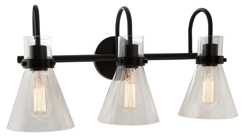 Vanity Wall Light 3 Light 6" Matte Black Smoked Crackle Glass Shade