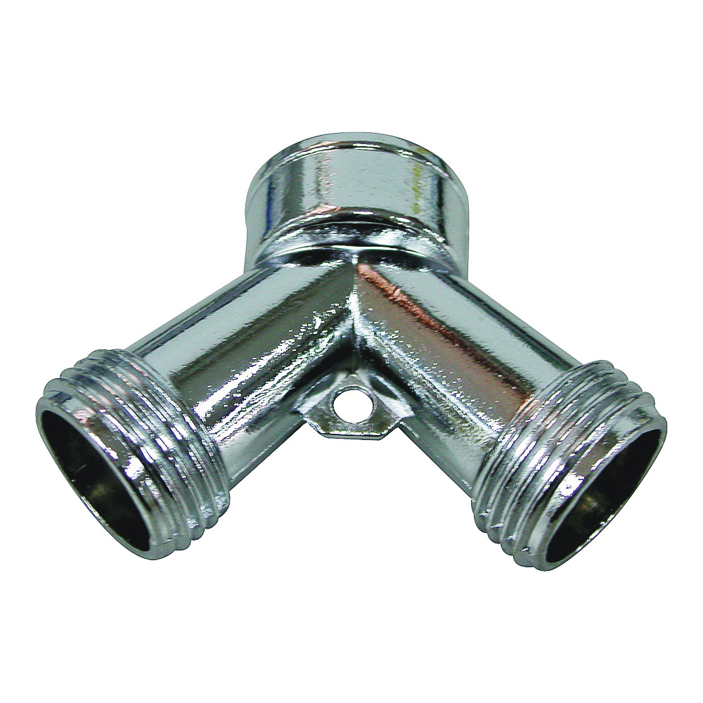 Hose Y Connector 3/4"MGH x 3/4"MGH x 3/4"FPT Chrome
