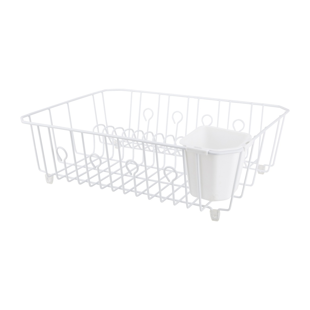 Dish Drainer w/Cutlery Basket White Metal