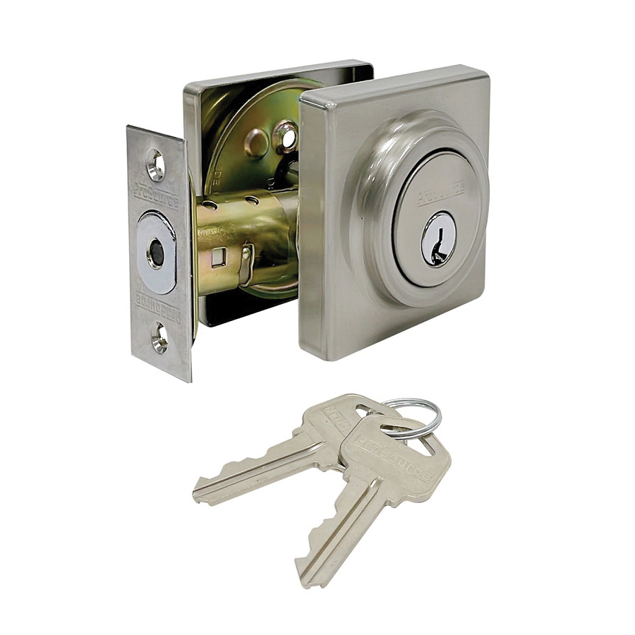 Deadbolt Single Cylinder Square Satin Nickel