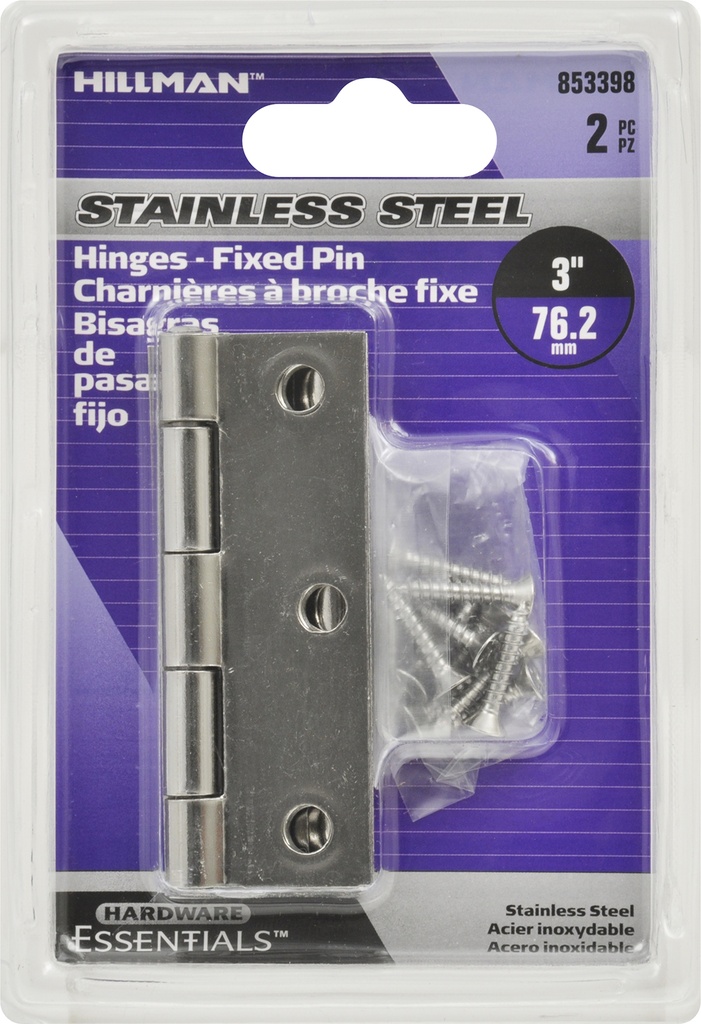 NARROW HINGE FIX PIN 3" SS