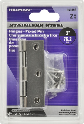 [853398] NARROW HINGE FIX PIN 3" SS