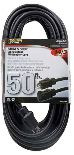 [7953409] Extension Cord 14/3AWG 50ft Farm & Shop 15A Black
