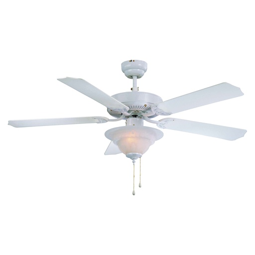[9565532] Ceiling Fan 52" White 5 Bleached Oak/White Blade 3 Speed w/Light 2 Bulb