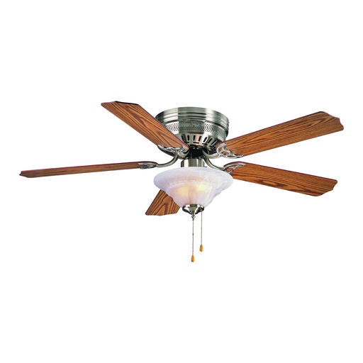 [9546391] Ceiling Fan 52" Brushed Nickel 5 White/Oak Blade 3 Speed w/Light 2 Bulb