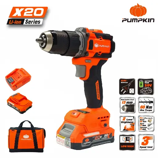 [PM50497] 44 ft-lb 20V BL CORDLESS IMPACT DRILL W/TOOL BAG X20 1/2" 