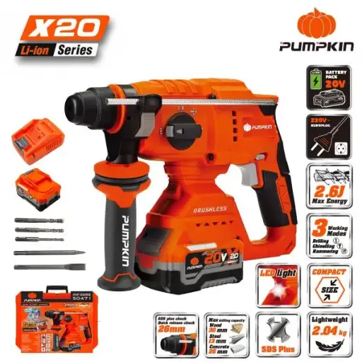 [50471] 20V LI-ION BRUSHLESS 3 FUNCTION ROTARY HAMMER 1"