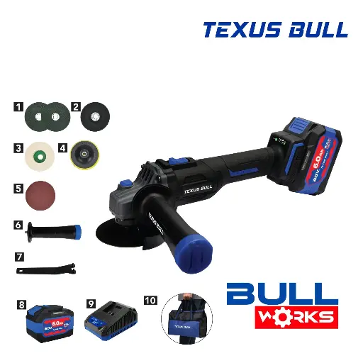 [MTCTX-9811HL] Texus Bull 20V LI-ION BRUSHLESS CORDLESS COMPACT ANGLE GRINDER 12 PCS SET 4.5” 