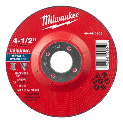[49940505] Grinding Wheel Metal 4-1/2"x1/4"x7/8" T27