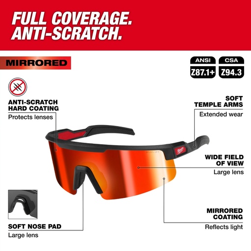 [48732500] Wrap Around Safety Glasses - Red Mirrored Anti-Scratch Lenses