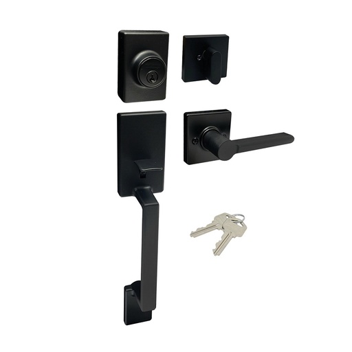 [7421241] Handleset Entrance Matte Black Square Lever Handle